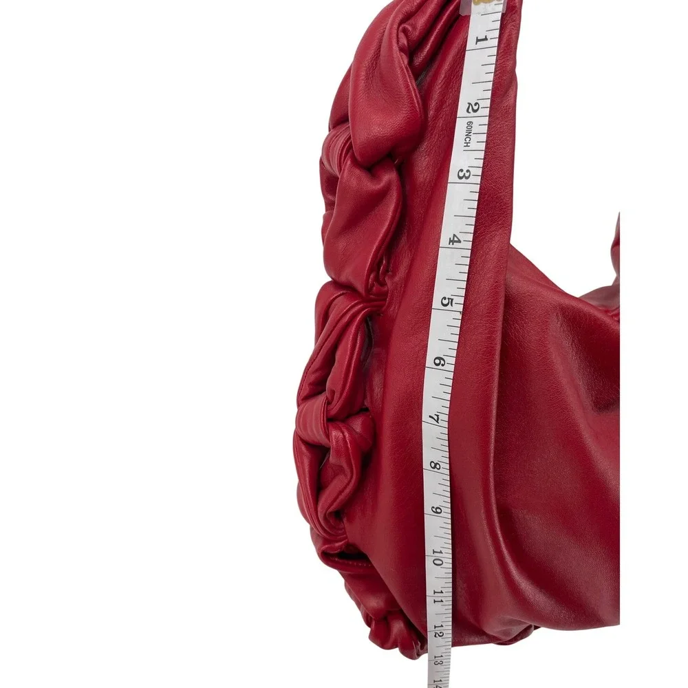 Elie Tahari Red‎ Leather Hobo Bag Slouchy Ruched Soft Shoulder Purse Handbag